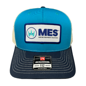 Richardson 112 Blue/Birch/Navy Trucker Hat with MES patch on the front